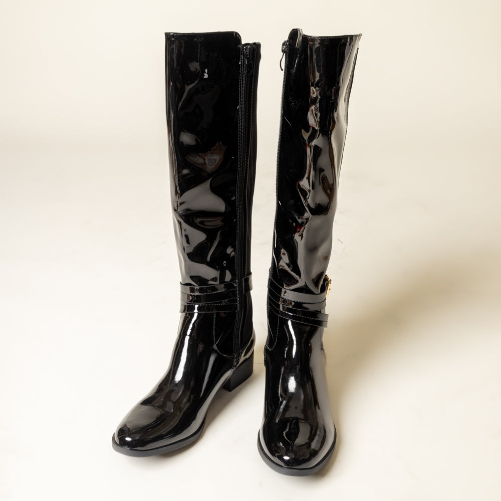 Black patent knee high 2025 boots uk