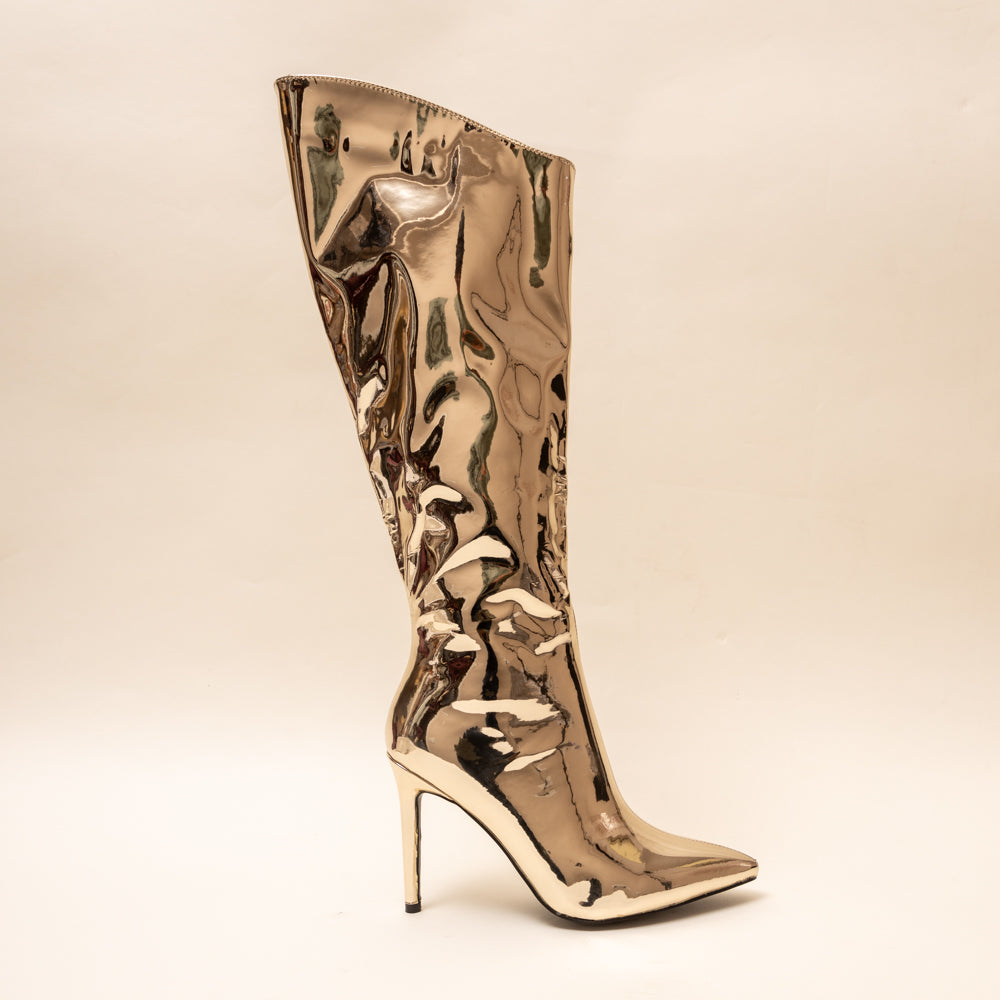 CHROME BOOT Shinny Boots in Gold. vanson stores