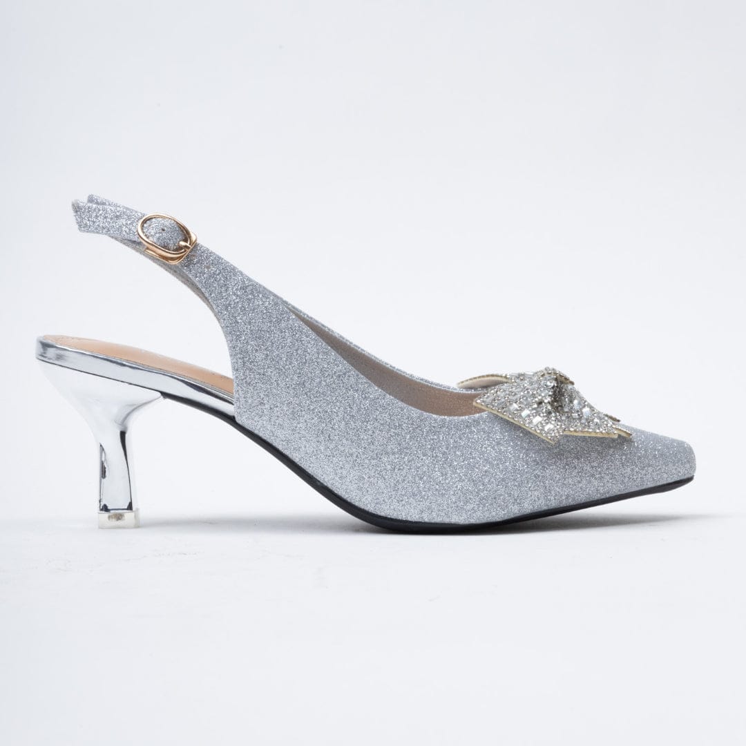 HUSH Lola Slingback Leather Kitten Heels, Silver at John Lewis & Partners